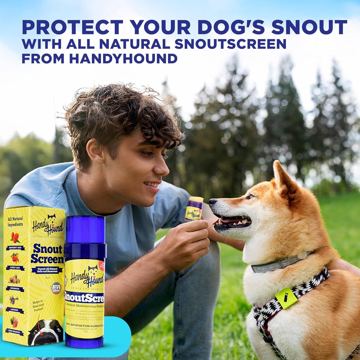 Handy Hound SnoutScreen Dog Nose Balm and Paw Balm, Moisturizing Formula for Dry or Cracked Noses, Vet Recommended, Made in USA, Protects Against UVB and UVC Rays, 2 oz