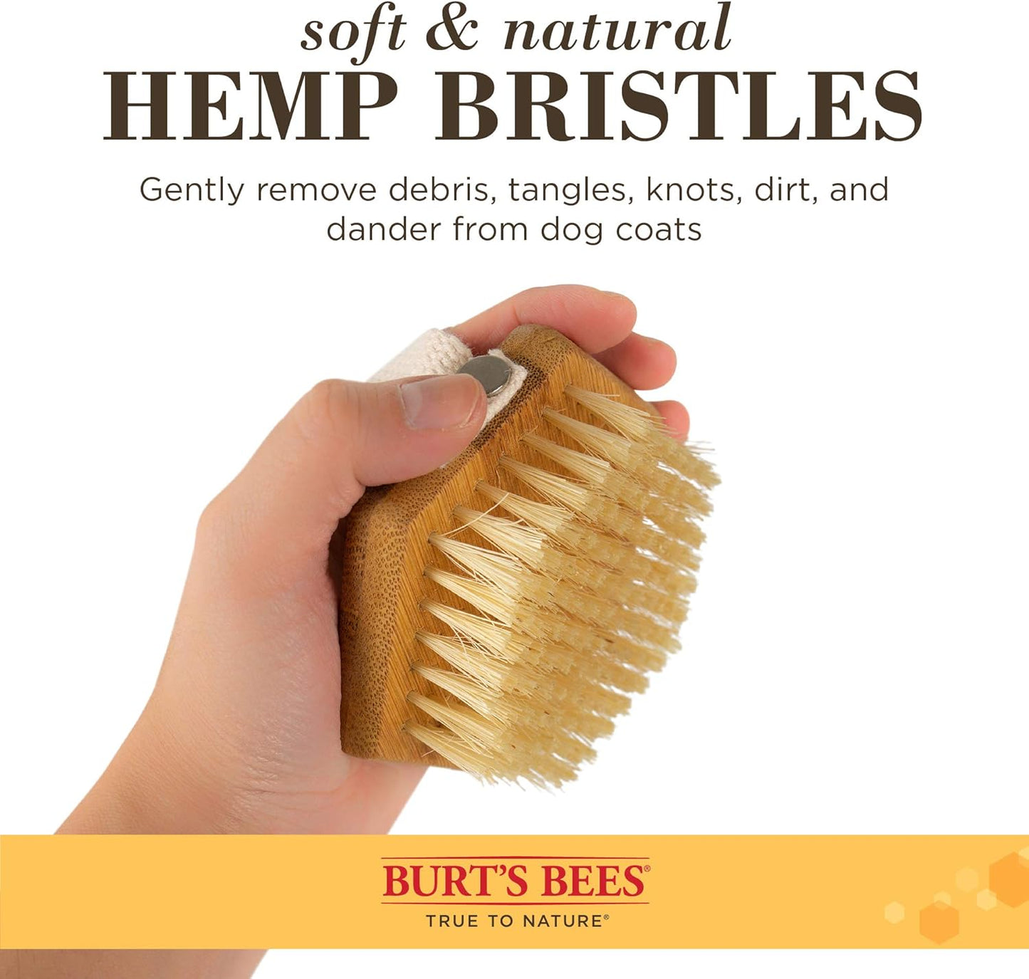 Burt's Bees for Pets Palm Brush with Hemp Bristles Best Ergonomic Dog Brush To Groom Large Dogs Easy to Hold Dog Brush Handle Reduces Stress On Your Wrist Ideal for Daily Grooming (Pack of 1)