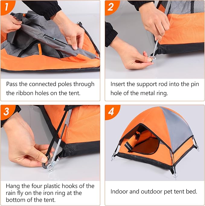 Cat Camping Tent, Cat Tent Bed, Pet Tent for Indoor Cat and Small Dog, Mini Tent (Orange, 21 x 21 x 14 Inches)