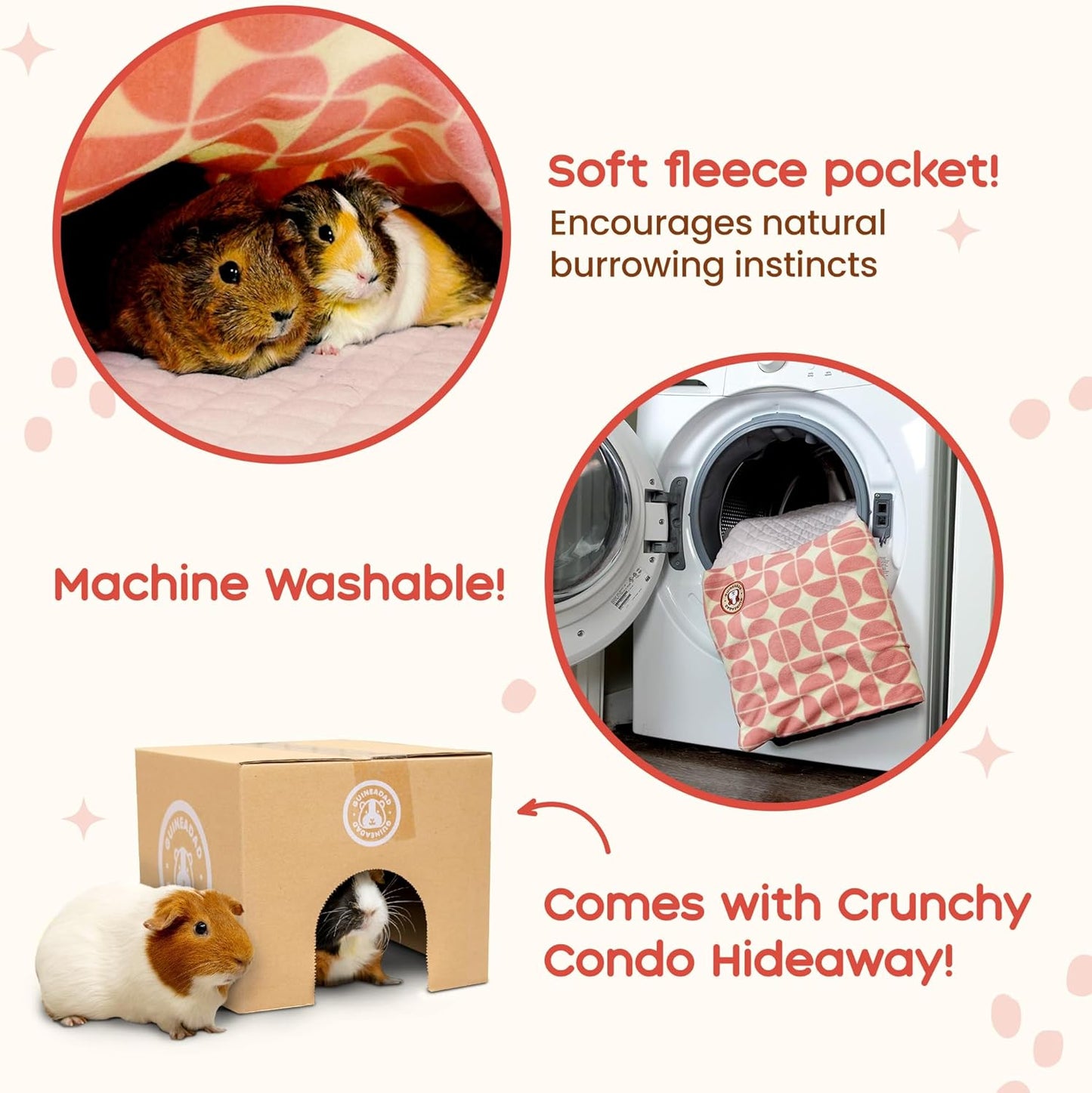 GuineaDad Premium Liner – Fleece Guinea Pig Cage Liner – Ultra-Plush Reusable Fleece Bedding with Waterproof Bottom – (Peach Pie)