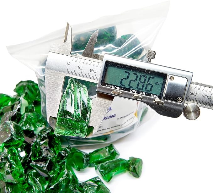 TWINKLING High Luster Fire Glass Gravel Stone,Broken Glass,Fire Pit Glass,Crushed Glass for Fireplace Pit Aquarium Garden Decoration,1-3cm,2-Pound Jar (Green)