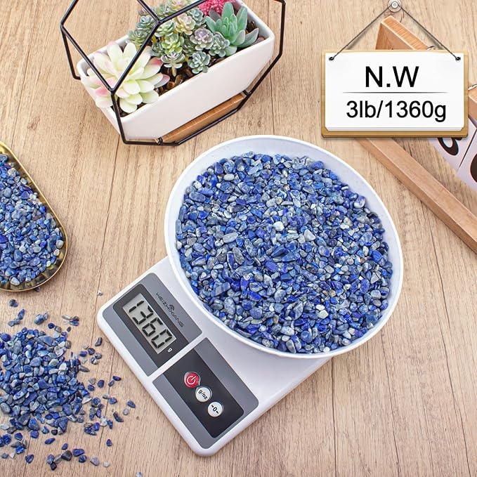 Lapis Lazuli Crystals Chips Aquarium Gravel Rocks 3 Lbs, Natural Gemstones Healing Reiki Crystals Polished Tumbled Crushed Rocks Quartz Vase Filler Fish Tank Gravel Home Decoration