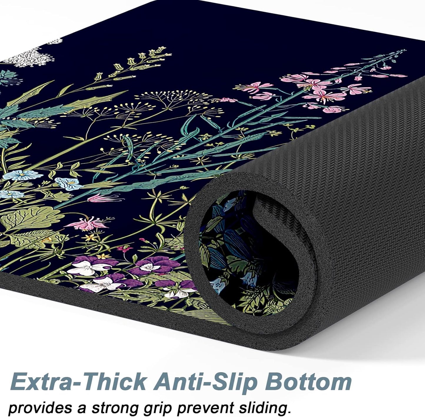 Rnivvi Dog Food Mat, 12" x 19" Flower Absorbent Dog Cat Bowl Mat for Food and Water, Cute Anti-Slip Rubber Pet Feeding Rug Protect Floors, Puppy Placemat for Feeding & Watering Supplies,Black Floral