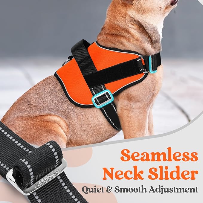 rabbitgoo Dog Harness for Small, Easy On Pet Vest with One Buckle, No Pull Adjustable Service Harness with D-Ring & Handle, Reflective for Safety Walking, Training, Orange, S