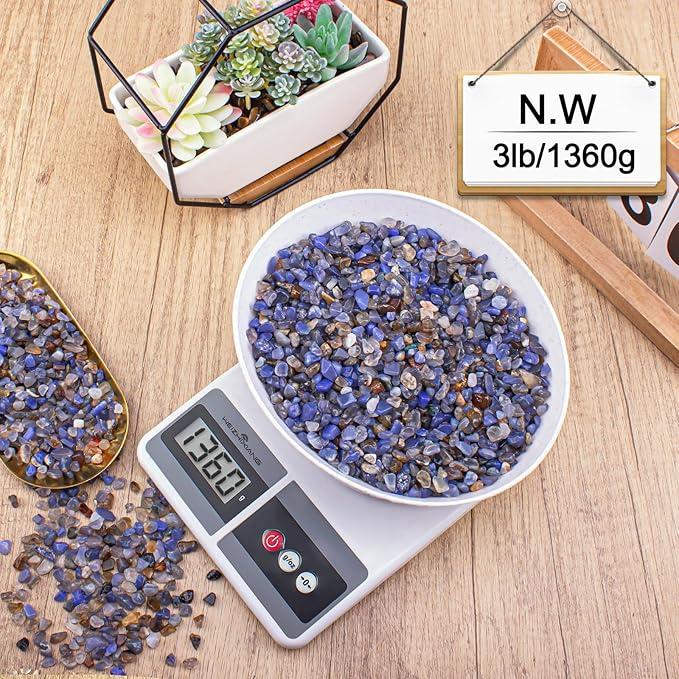 3 Lb Blue Agate Polished Tumbled Stones Chips, Aquarium Gravel Rocks Natural Decorative Pebbles Marbles for Aquarium, Vase Fillers, Succulent Plants Decor