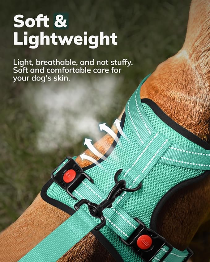 MIDOG No-Pull Dog Harness | Adjustable & Reflective Pet Harness Leash Set for Small Medium Large Dogs Walking, Training| No Choke, Front Clip, Soft Padded Vest with Easy Control Handle - Green, XL