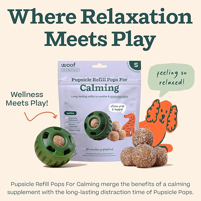 WOOF Pupsicle Refill Pops for Calming - Calming Dog Treats - Long-Lasting Refills for The Pupsicle Toy to Promote Calm - Magnesium for Dogs- Small Pops - 10 Count