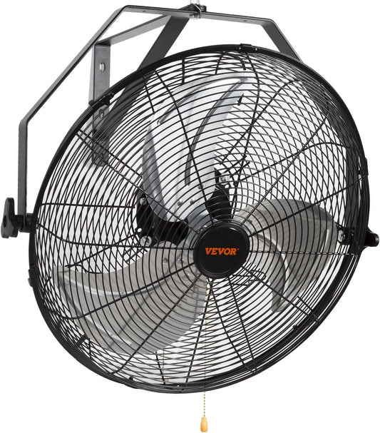 VEVOR 18 Inch Wall Mount Fan, 3-speed IP44 Waterproof, Max. 4150 CFM Wall Mounted Fan for Outdoor, Commercial, Residential, Greenhouse, Workshop, Patio, Black, ETL Listed