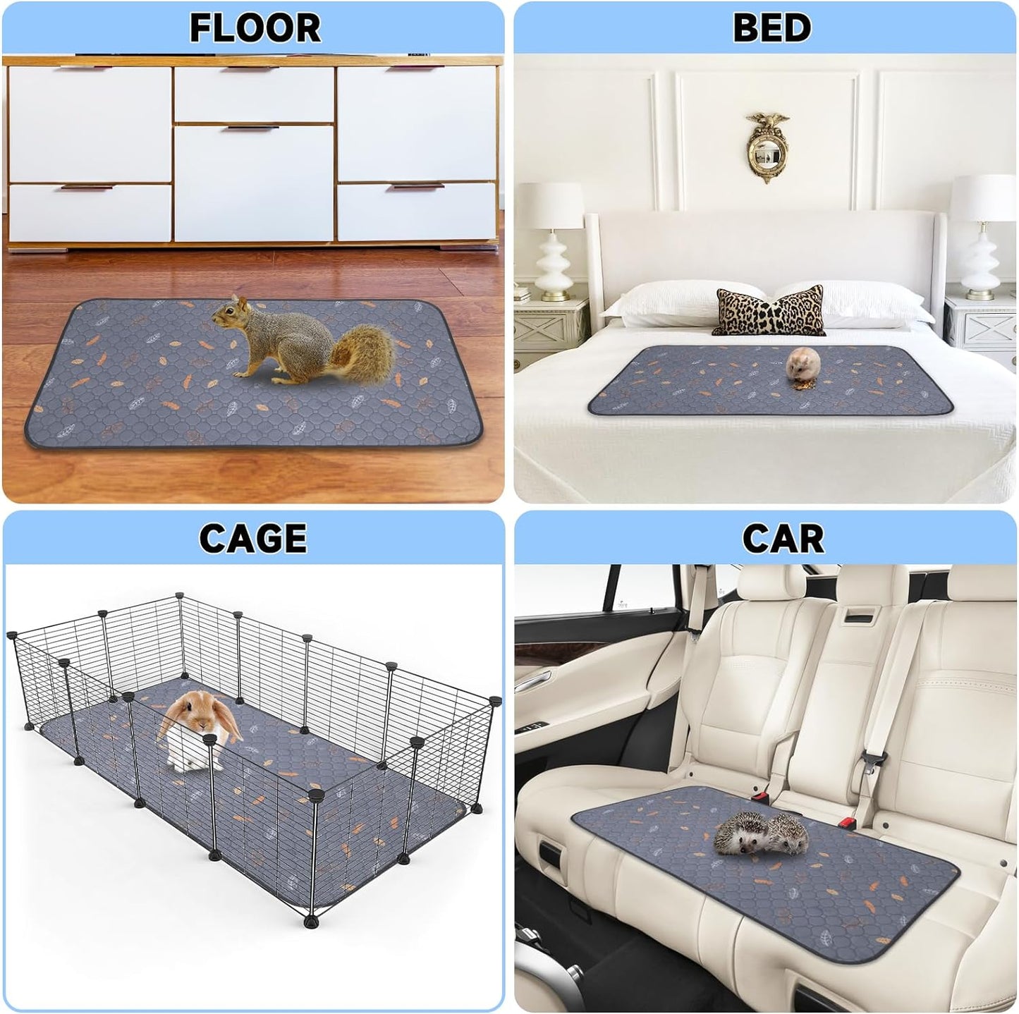 Sunheir Washable Pee Pads for Small Pet 5-Pack, Reusable Pet Training Pads Absorbent & Leak-Free, Waterproof Pee Pads for Dog Cat Rabbit Guinea Pig Hamster, Whelping Pad (Leaves - Deep Grey, 12x12)