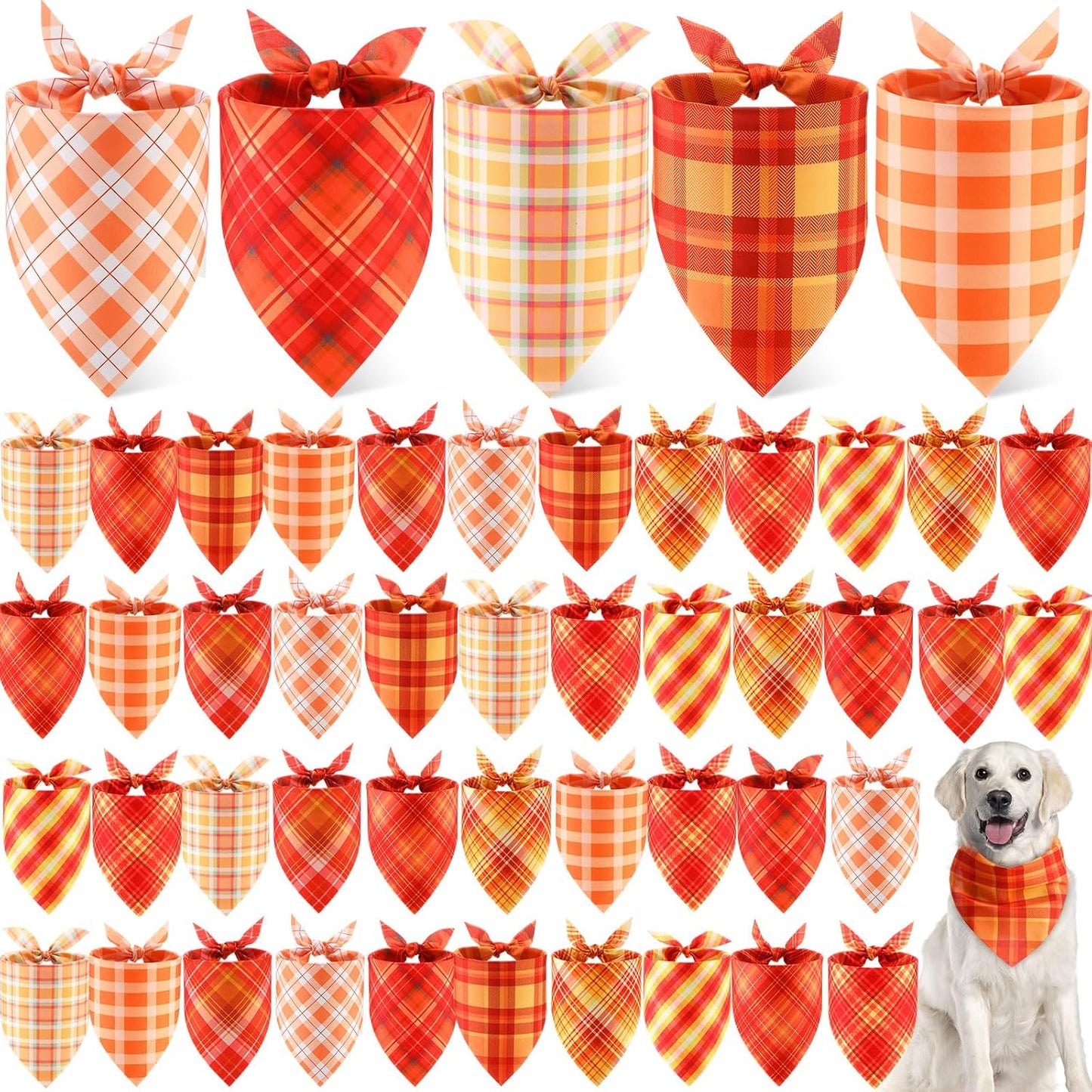 Weewooday 50 Pcs Fall Dog Bandanas Bulk Plaid Bandanas for Dogs Autumn Soft Doggie Bibs Adjustable Triangle Scarves for Small Medium Large Pet Costume(Plaid Pattern, 31.5 x 21.7 x21.7 Inch)