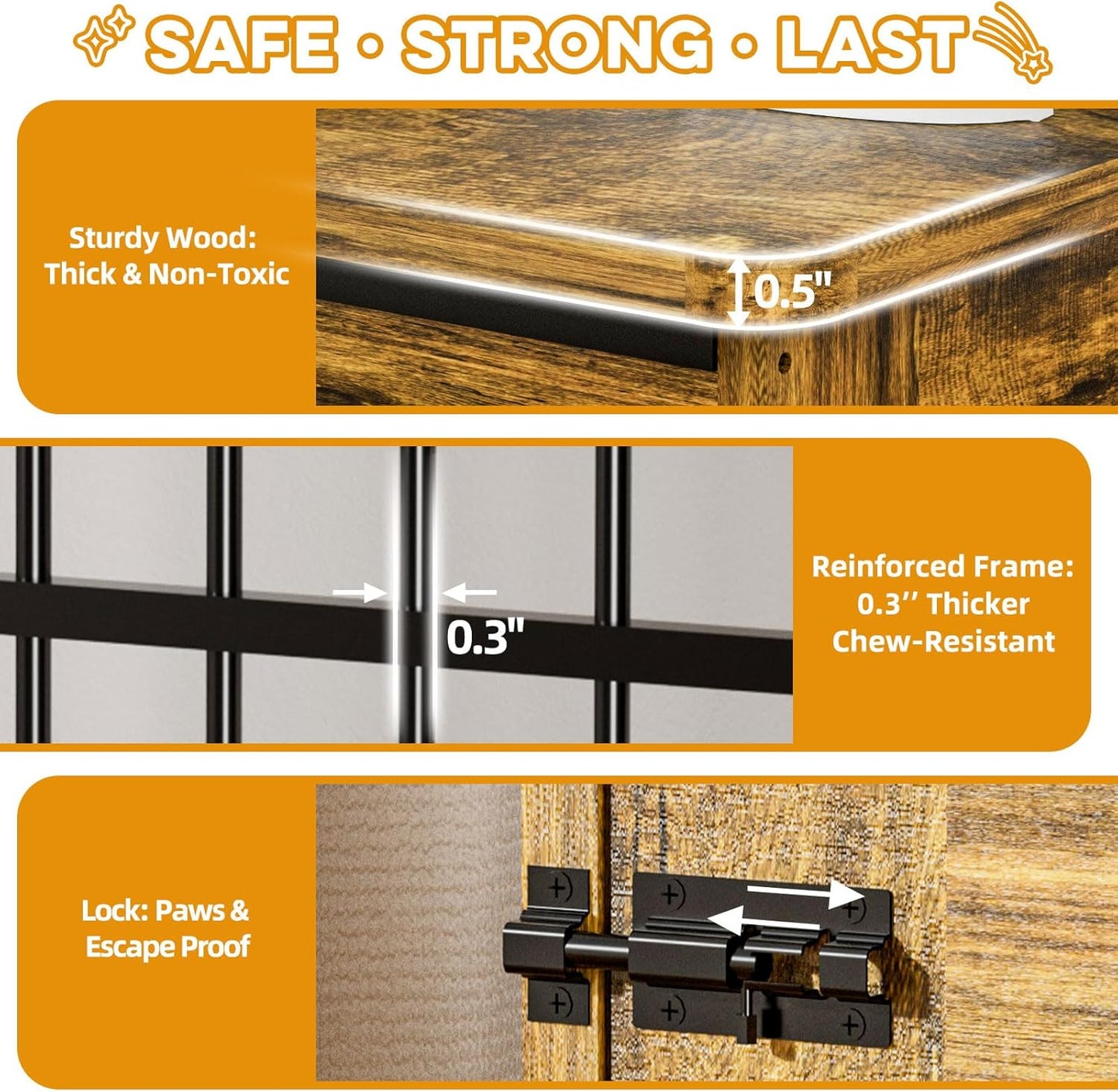 42" Large Dog Crate Furniture, Double Door Wooden Indoor Dog Kennel Furniture, Decorative Pet Cage End Table with Wheels for Large Breed Dogs, Size XL, Rustic Brown