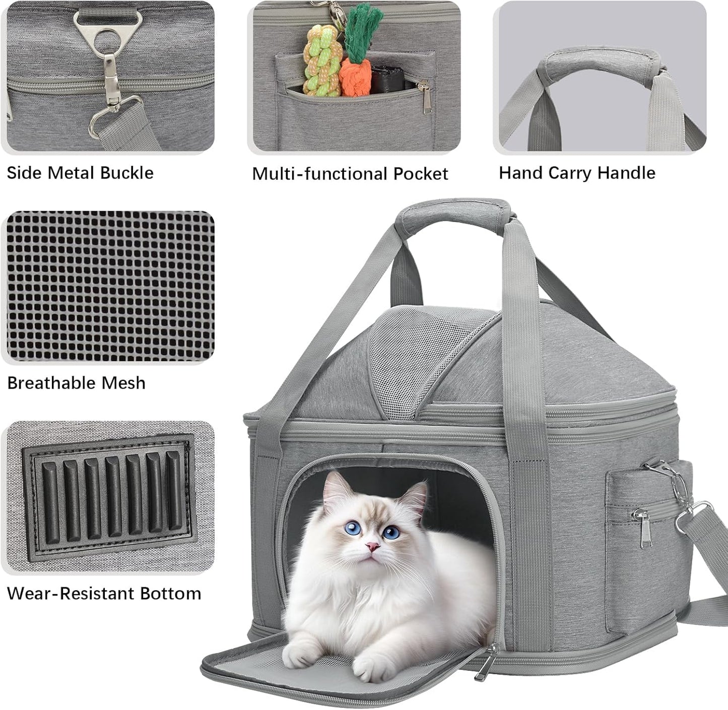 2-in-1 Stylish Dog Purse Carrier Soft-Sided Carriers Travel Tote Bag for Small Dogs Cats, Fashion Foldable Pet Bag for Puppies Small Animals with Pockets (Grey, 16.2" x 11.4" x 13")