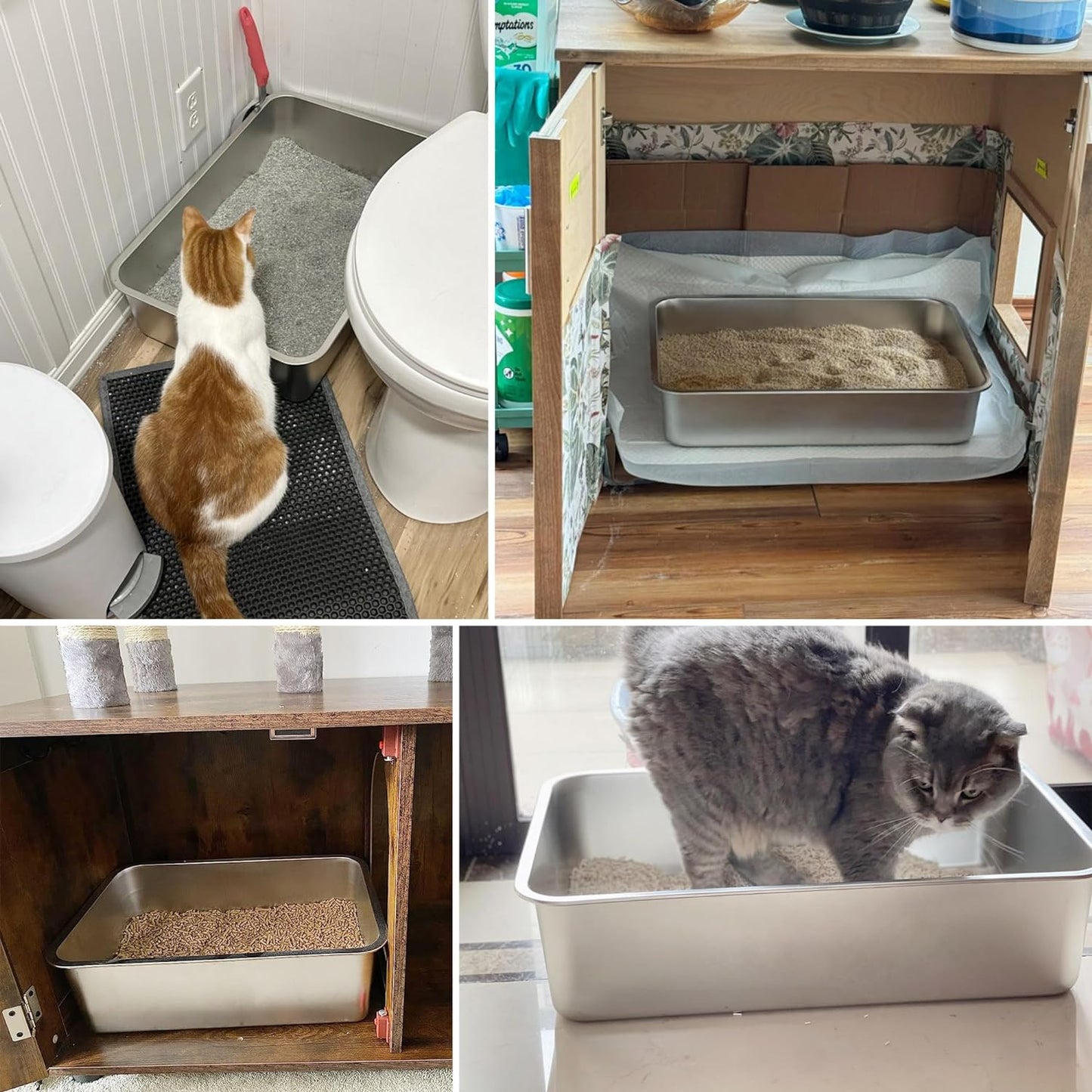 Stainless Steel Litter Box 2 Pack,Metal Litter Box for Cat Easy to Clean,Medium Cat LitterBox for Cats/Kitty/Rabbit,Metal Cat Toilet for Kitten,Non Stick, No Smell,17.7" L x 13.8" W x 6" H