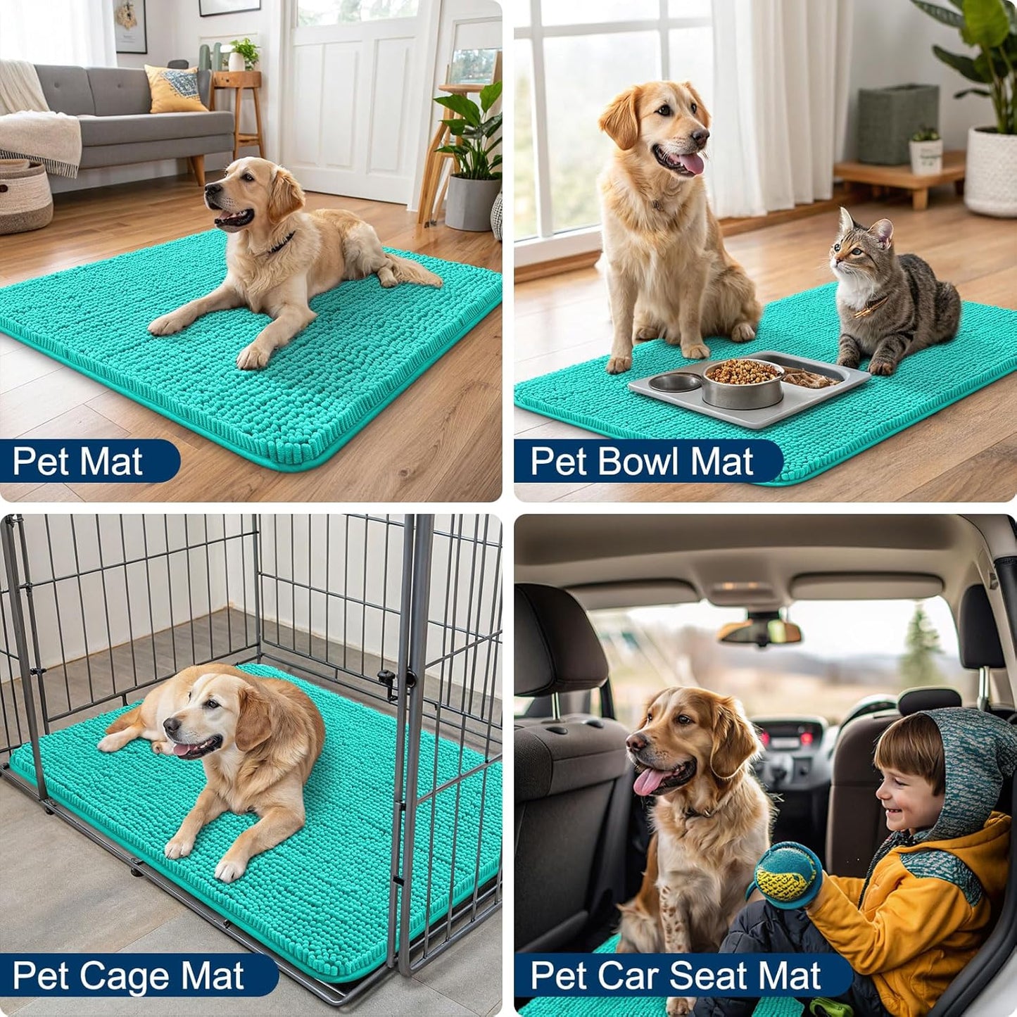 Smiry Dog Door Mat for Muddy Paws 36x24, Absorbs Moisture and Dirt Doormat, Non-Slip Washable Quick Dry Chenille Front Door Mat Indoor Entrance, Entryway Carpet for Inside Floor, Teal