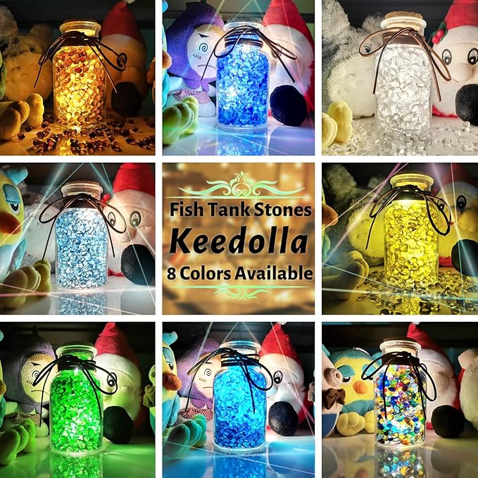 Keedolla Fish Tank Rocks Beads Aquarium 0.93LB, Clear Glass Pebbles Stones Gravel for Vases Fillers, Garden, Aquarium, Betta Fish Turtle Tank, Succulent Plants Decor - Sea Blue