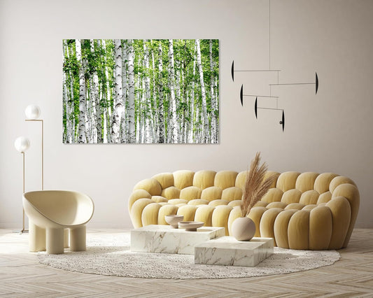 Nature Wall Art Prints - Ocean Forest Mountain Lake Canvas Landscapes - Small to Extra Large Living Room Bedroom Kitchen Bathroom Décor (Green Brich Trees, 28L" x 41W")