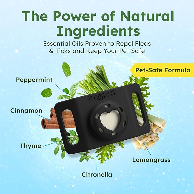 BugMD Paw Guardian Flea and Tick Prevention Pendant for Dogs & Cats with AirTag Holder | Plant-Powered Flea & Tick Control for Dog Collars & Cat Harnesses | Cat and Dog Tag with Air Tag Holder - BLACK