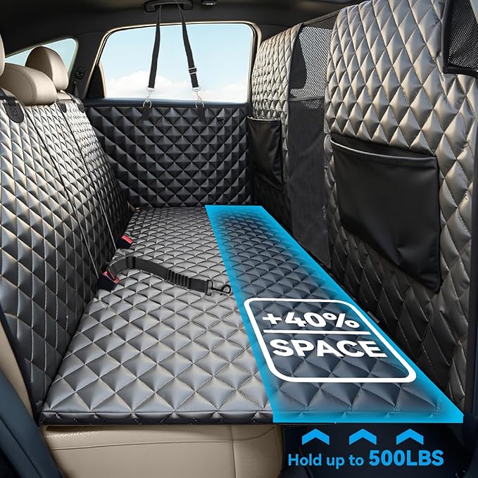 High Barrier Dog Car Seat Cover,Waterproof Back Seat Extender for Dogs,Car Seat Protector,Car Seat Cover Hard Bottom Holds 500 lbs,600D Nonslip Dog Hammock,Pet Car Bed for Cars,SUVs, Small Trucks