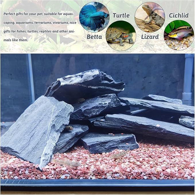 PINVNBY Natural Slate Rock 5lb PH Neutral Aquarium Rocks Aquariums Stones for Aquascaping, Landscaping Model, Reptile & Amphibian Enclosures, Tank Decoration
