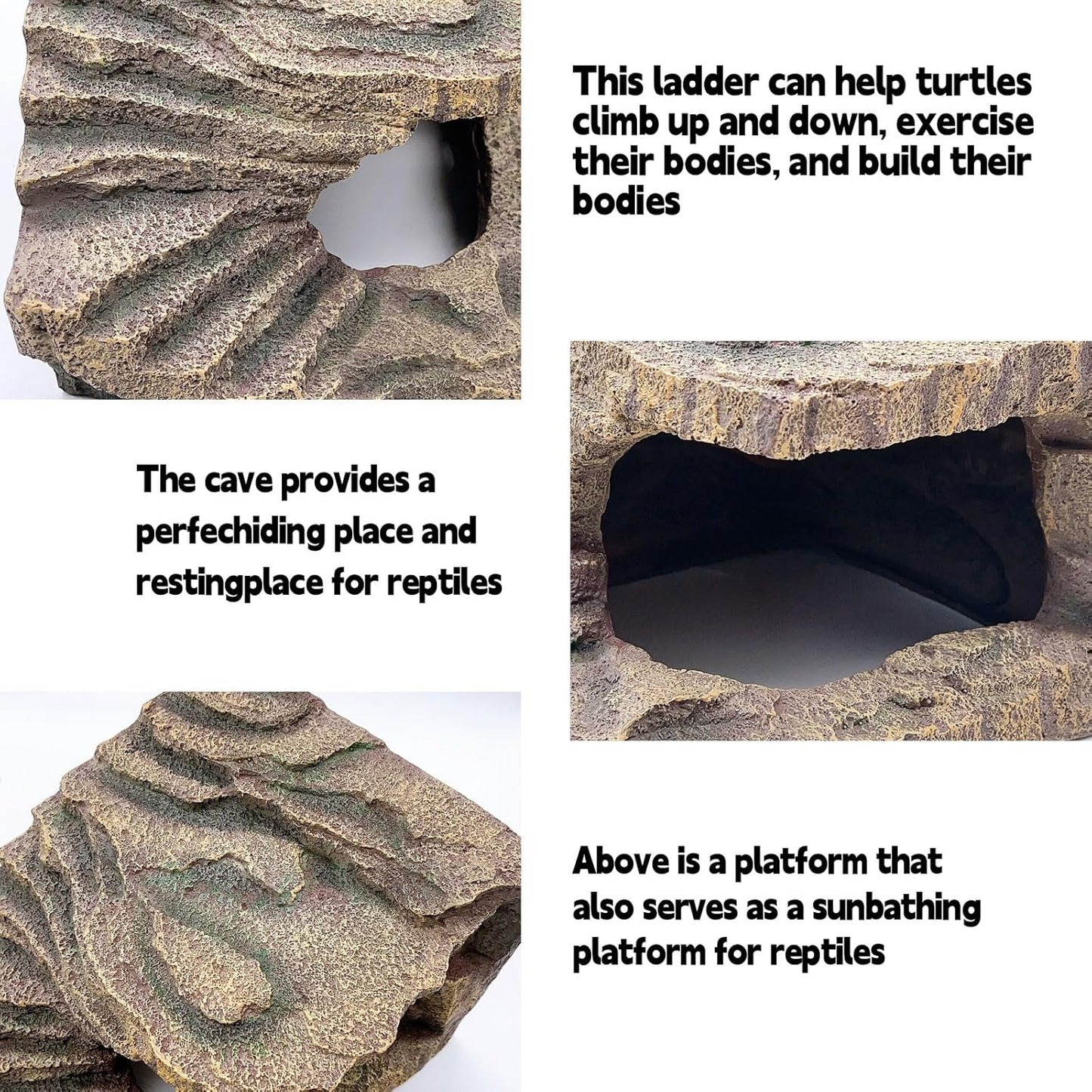 kathson Turtles Basking Platform Tortoise Resting Terrace Climbing Ramp Resin Dock Tank Decorations Reptile Hiding Cave Hideouts for Aquatic Turtles, Frog, Newts and Salamanders，Large