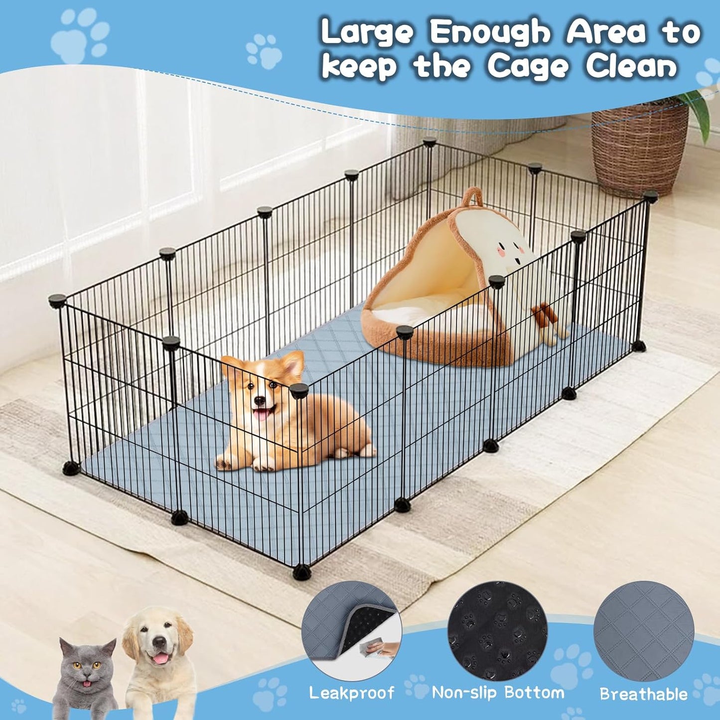 3 Packs Washable Guinea Pig Cage Liners, Waterproof Guinea Pig Pee Pads Reusable Absorbent Bedding Anti Slip Mats for Small Animals Bunny Rabbit Hamster (47 x 24in)