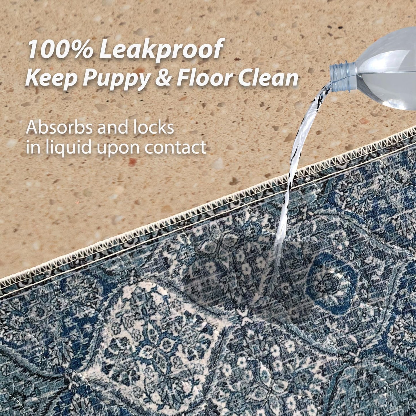 nunubaby 4PACK Washable Pee Pads for Dogs, Stylish, Non-Slip and Leak-Proof Pee Pads. Reusable Potty Pads for Dogs for Crates and Floors.(Blue/Multi, 24" x48" )