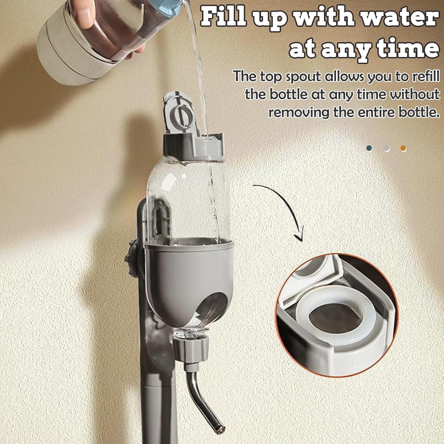 Fhiny Dog Water Feeder Bottle with Stand, Dispenser Automatic Water Food Bowl for Cage Leak-Proof No-Drip Adjustable Raised Pet Slow Water Bottle Dog Kennel Durable Drinker Container