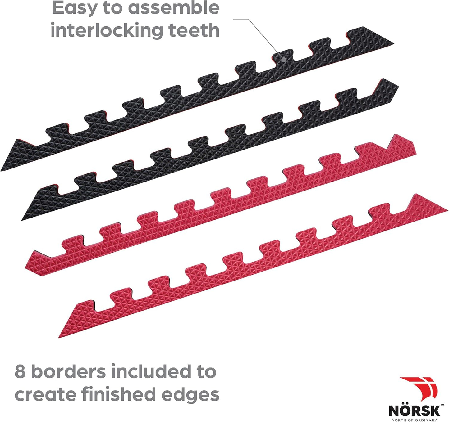 Norsk Reversible Gym Exercise Mats 3/4" Thick EVA Interlocking Foam Tiles, Perfect Home Gym Flooring, 20 Tiles & 40 Trim Pieces, 80 Sq. Ft. Reversible, Red/Black