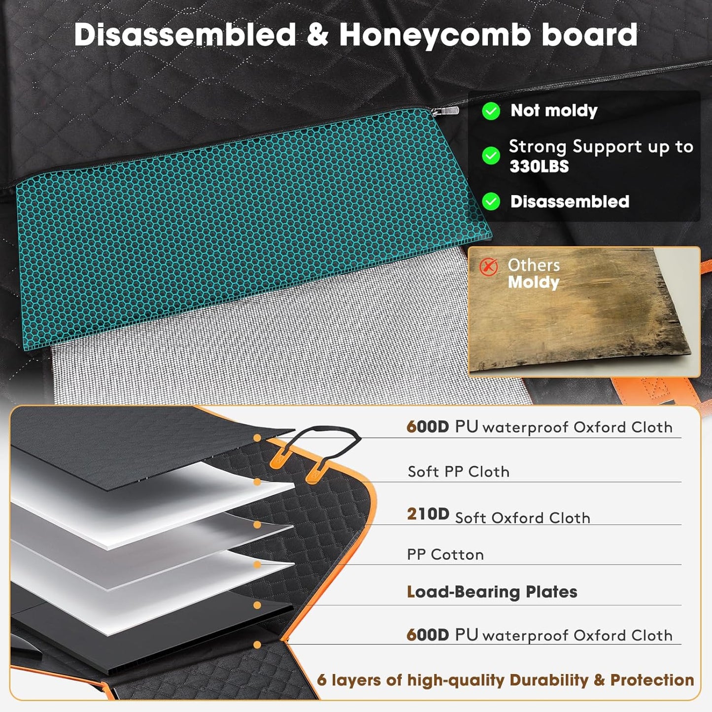 MIXJOY XL Dog Back Seat Extender for Truck, Hard Bottom Dog Car Seat Cover for Back Seat, Waterproof Dogs Backseat Cover for Crew Cab Truck and Large SUV, Waterproof Backseat Dog Hammock for Truck