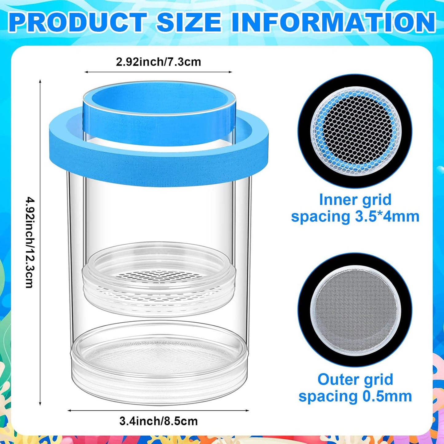 2 Pcs Breeder Box for Fish Tank Aquarium Breeder Separation Net Breeding Box with Suction Cup for Small Fish Shrimp Clownfish Guppy(Blue,L)