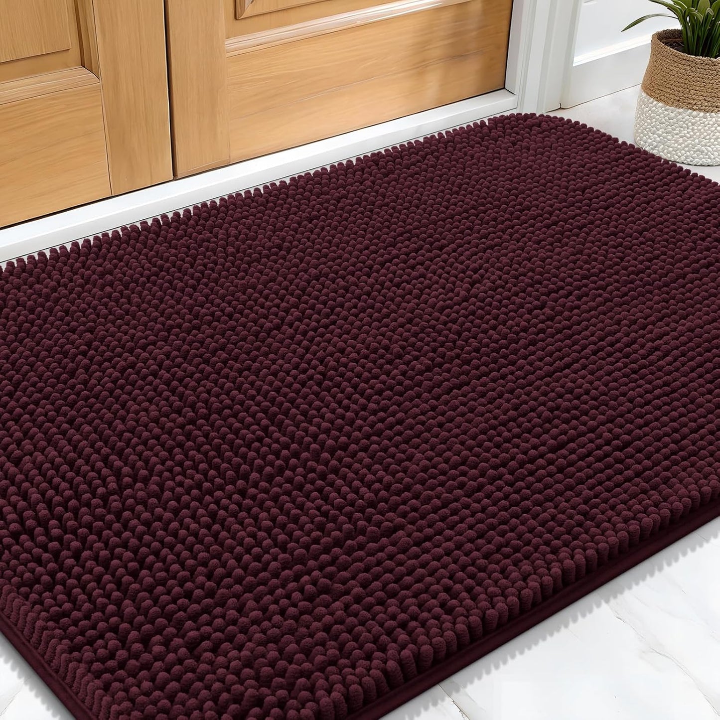 OLANLY Dog Door Mat for Muddy Paws 30x20, Absorbs Moisture and Dirt, Absorbent Non-Slip Washable Doormat, Quick Dry Chenille Mud Mat for Dogs, Entry Indoor Entryway Carpet for Inside Floor, Russet