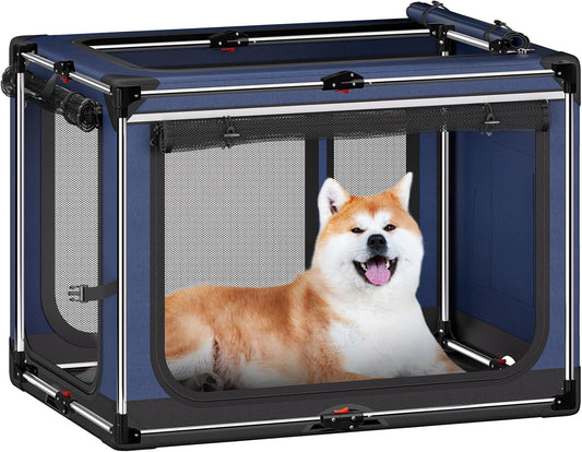 Collapsible Dog Crate: 30 Inch Foldable Soft Sided Dog Crate for Medium Dogs, Portable Dog Travel Kennel with Soft Mat for Indoors & Outdoors, Blue (30" L x 21" W x 21" H)