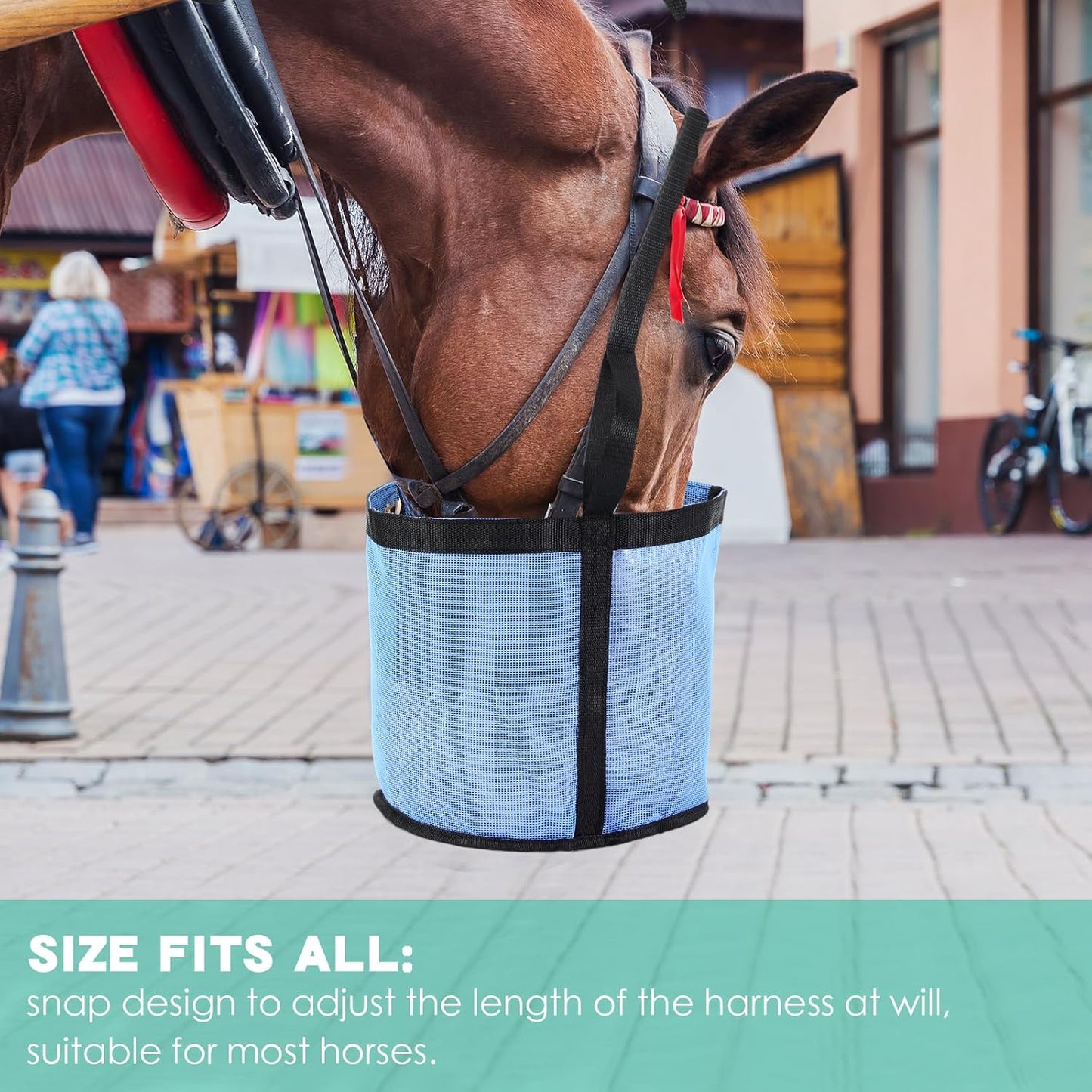 2 Pcs Horses Feed Horse Bag for Grain Hay Bags Heavy Duty Mesh Horse Feeder with Adjustable Strap Comfort Neck Pad Nose Pad and Waterproof Bottom Muzzle(Blue)