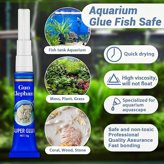 Aquarium Glue Fish Safety, 2Pcs Coral Reef Glue for Plants Moss, Coral, Stone, Wood Aquascaping, Quick Drying (2)