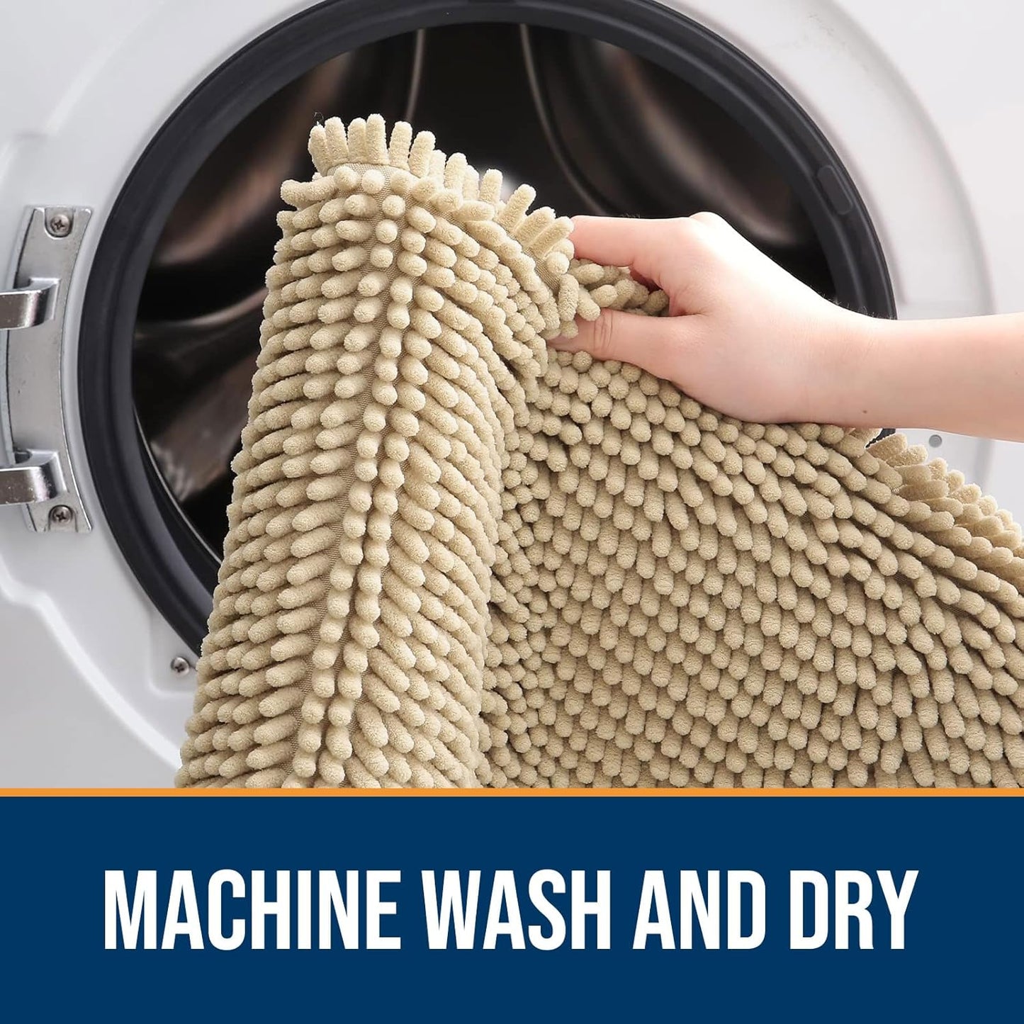 OLANLY Dog Door Mat for Muddy Paws 47x17, Absorbs Moisture and Dirt, Absorbent Non-Slip Washable Doormat, Quick Dry Chenille Mud Mat for Dogs, Entry Indoor Entryway Carpet for Inside Floor, Beige