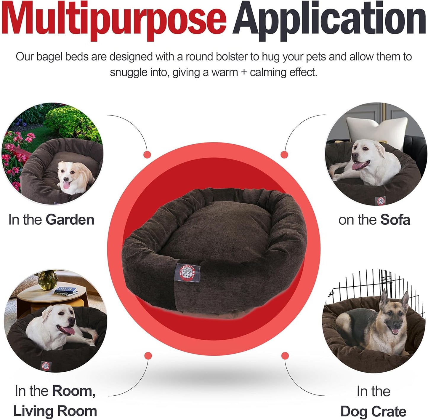 Majestic Pet 40 Inch Micro Velvet Calming Dog Bed Washable 40x29x9 (inch) – Cozy Soft Round Donut Dog Bed with Spine for Head Support - Pet Bed Large – Storm (2025)