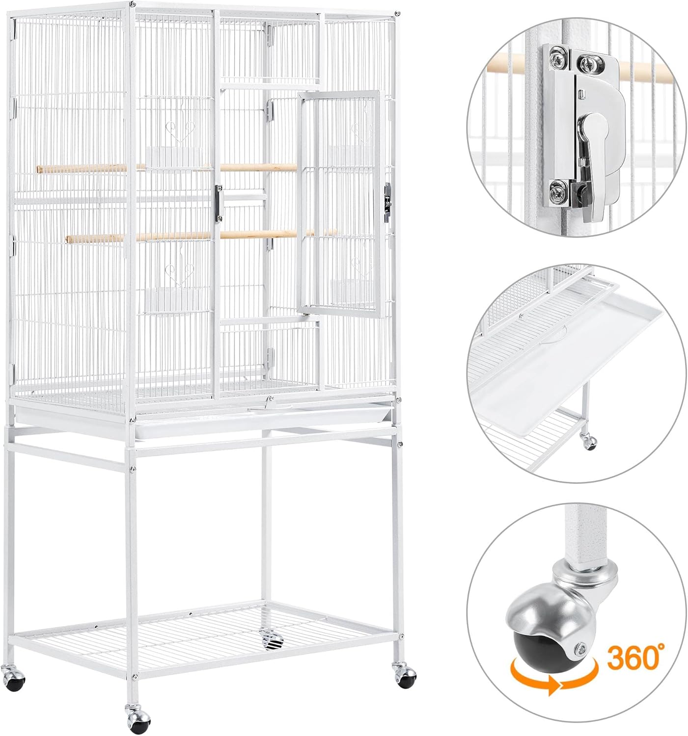 Yaheetech 54" Large Flight Bird Cage for Parrots Macaw Cockatiels Sun Parakeets Lovebird Green Cheek Conures African Grey Small Quaker Amazon Parrots with Rolling Stand, White