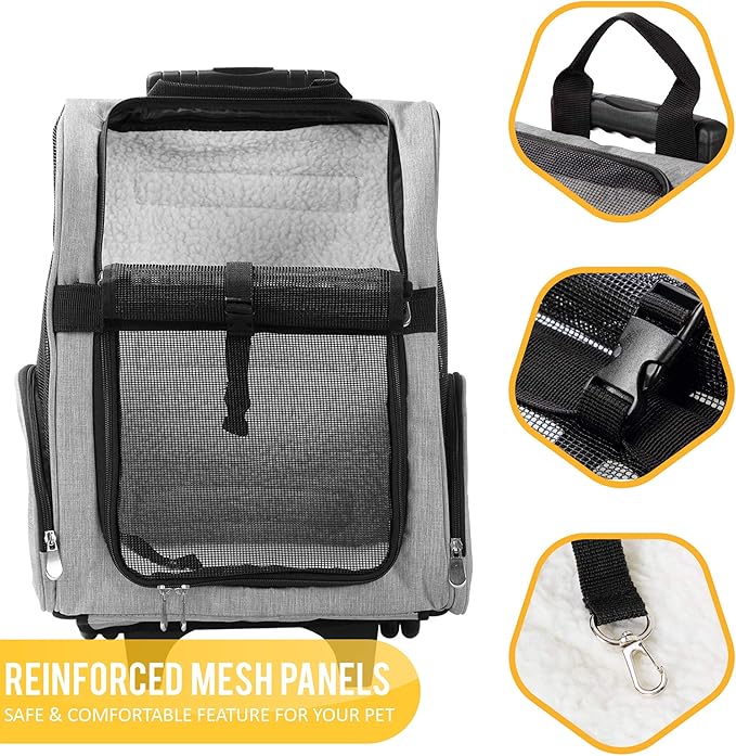 KOPEKS Deluxe Backpack Pet Travel Carrier with Double Wheels for Pets up to 10 Pounds - Black - Approved by Most Airlines