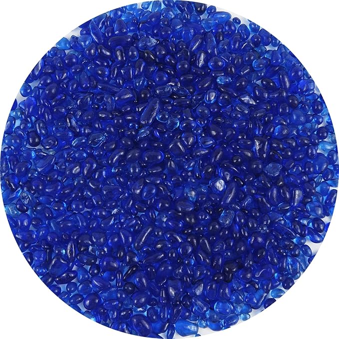 Lustering Decorative Round Glass Marbles and Pebbles - Glass Gems for Fire Pit Crafts, Resin Art, Vase Filler, Fish Tank, Aquarium Decoration - 3-6mm, 1-Pound Cobalt Blue