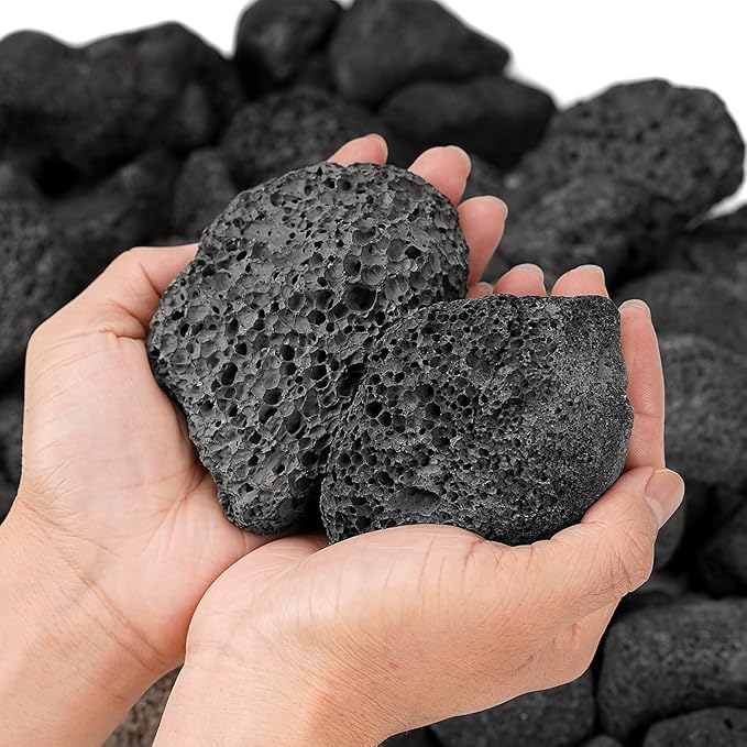 Mr. Fireglass Lava Rock Granules, Large Black Volcanic Lava Rock for Fire Bowls, Fire Pits, Gas Log Sets, Indoor or Outdoor Fireplaces - 10 Pounds (2.75"-5")