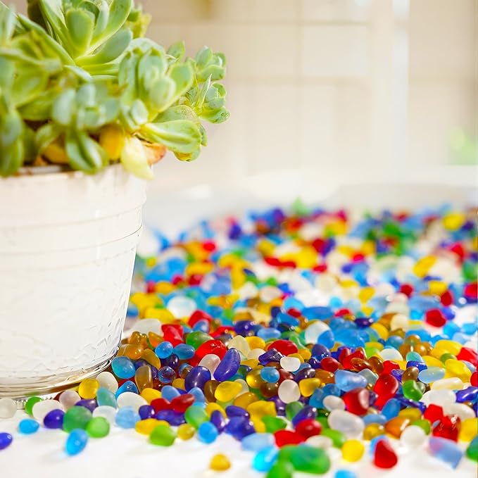 Sea Glass Stones 31oz - Aquarium Rocks & Fish Tank Gravel for Fish Tanks | Vase Fillers, Art & DIY Landscaping with Irregular Gems for Succulents & Terrariums (Colorful, Frosted)