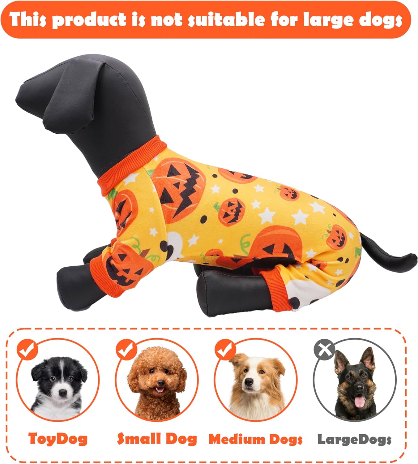 PET SHOW 4 Pack Halloween Small Dog Pajamas for Medium Dogs Onesie Pumpkin Ghost Soft Fleece Stretchy Jumpsuit Costume Boy Girl Pets PJs with Sleeve Clothes(M)