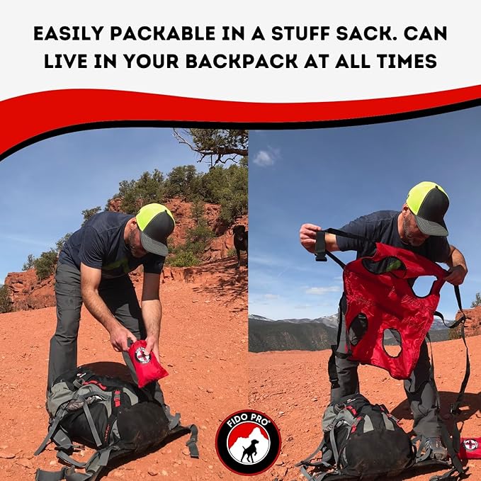 Fido Pro Airlift Emergency Dog Rescue Sling - XL 2 Person Carry System for Extra Large Dogs - Adjustable Shoulder Padding - Lightweight, Packable Dog Sling for Hiking, Skiing - Fits Dogs 70-160 lbs