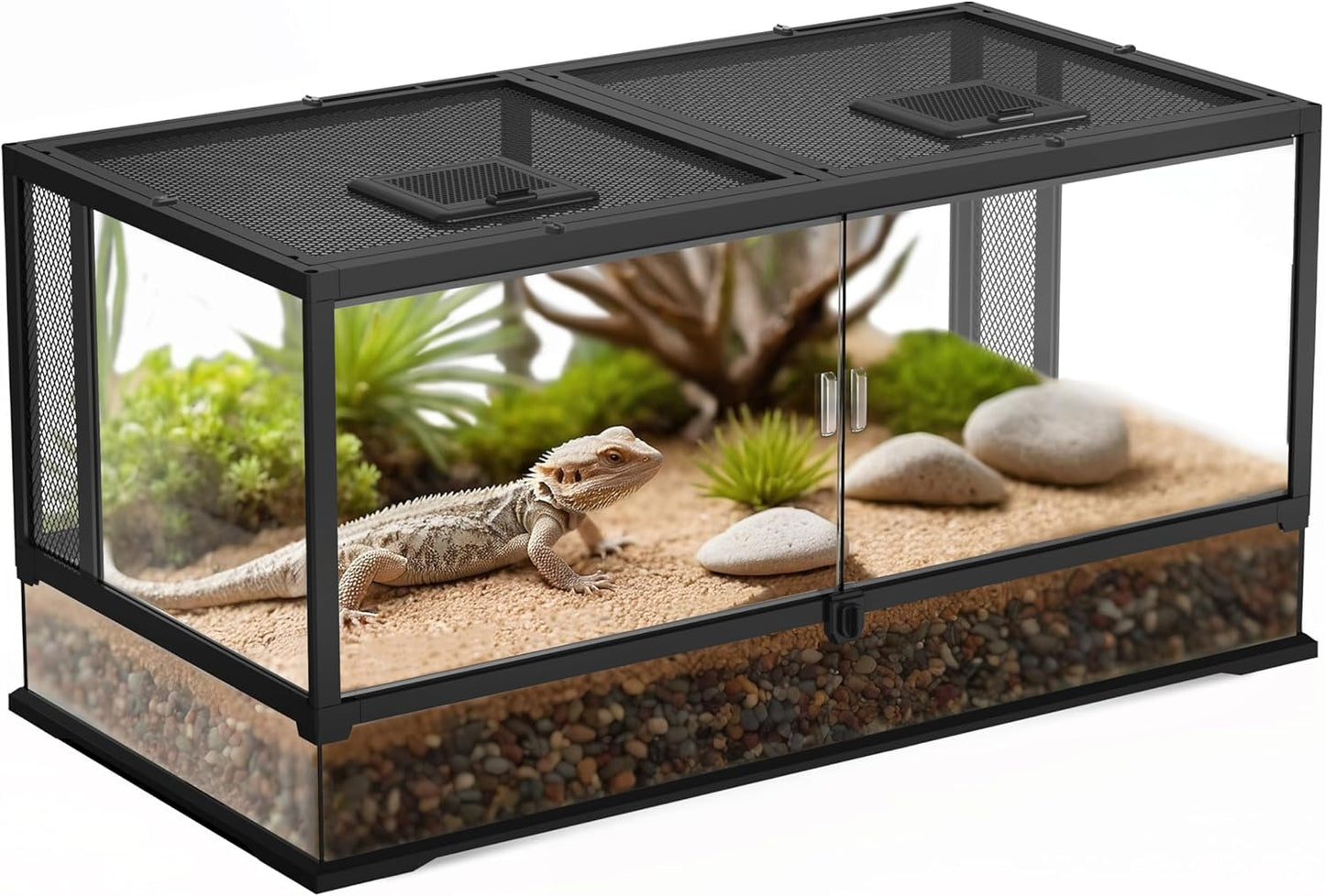 36’’18’’18’’ Reptile Terrarium with Full View Tempered Glass, 48 Gallon Reptiles Habitat Comes with Feeding Port and Mesh Top Vent, Suitable for Reptile Such as Bearded Dragon, Lizard and Snake