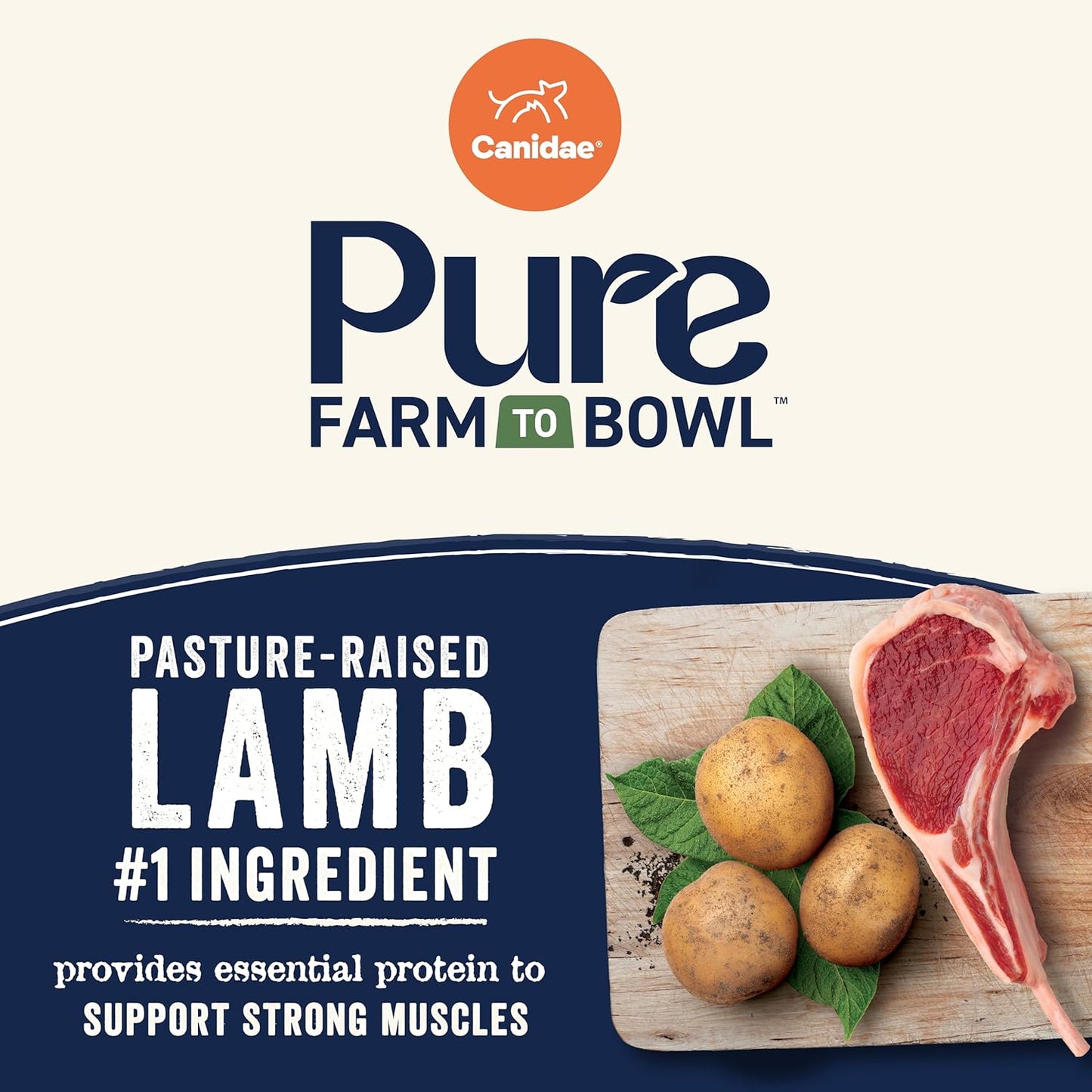 Canidae Pure Farm to Bowl Pasture-Raised Lamb with Goat & Venison Meals, Adult, Grain-Free Dry Dog Food, 22lb