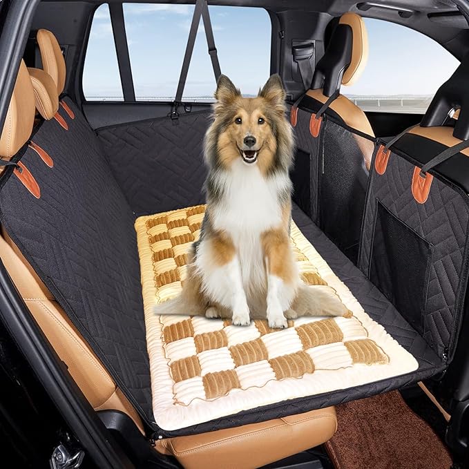 VClife Khaki Plaid Dog Car Bed Mat, Non-Slip Backseat Extender Pet Blanket, Washable Dog Bed Mat for SUVs, Sedans & Small Trucks, Portable Travel Pad for Dogs, Wear Resistant, Pet Friendly, 59"×27.6"