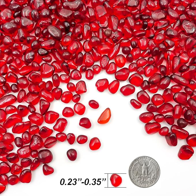 Keedolla 3 LB Aquarium Fish Tank Rocks Gravel Stones Pebbles, Sea Glass Pebbles Beads Gemstones Marbles for Fish Turtle Tank, Vase Fillers and DIY Crafts - Red