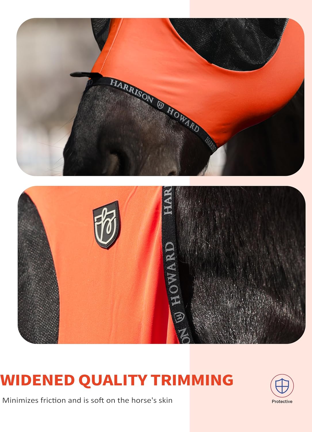 Harrison Howard Horse Fly Mask with Forelock Opening Stretch Breathable and Comfortable for Horses UV -Protection Orange M
