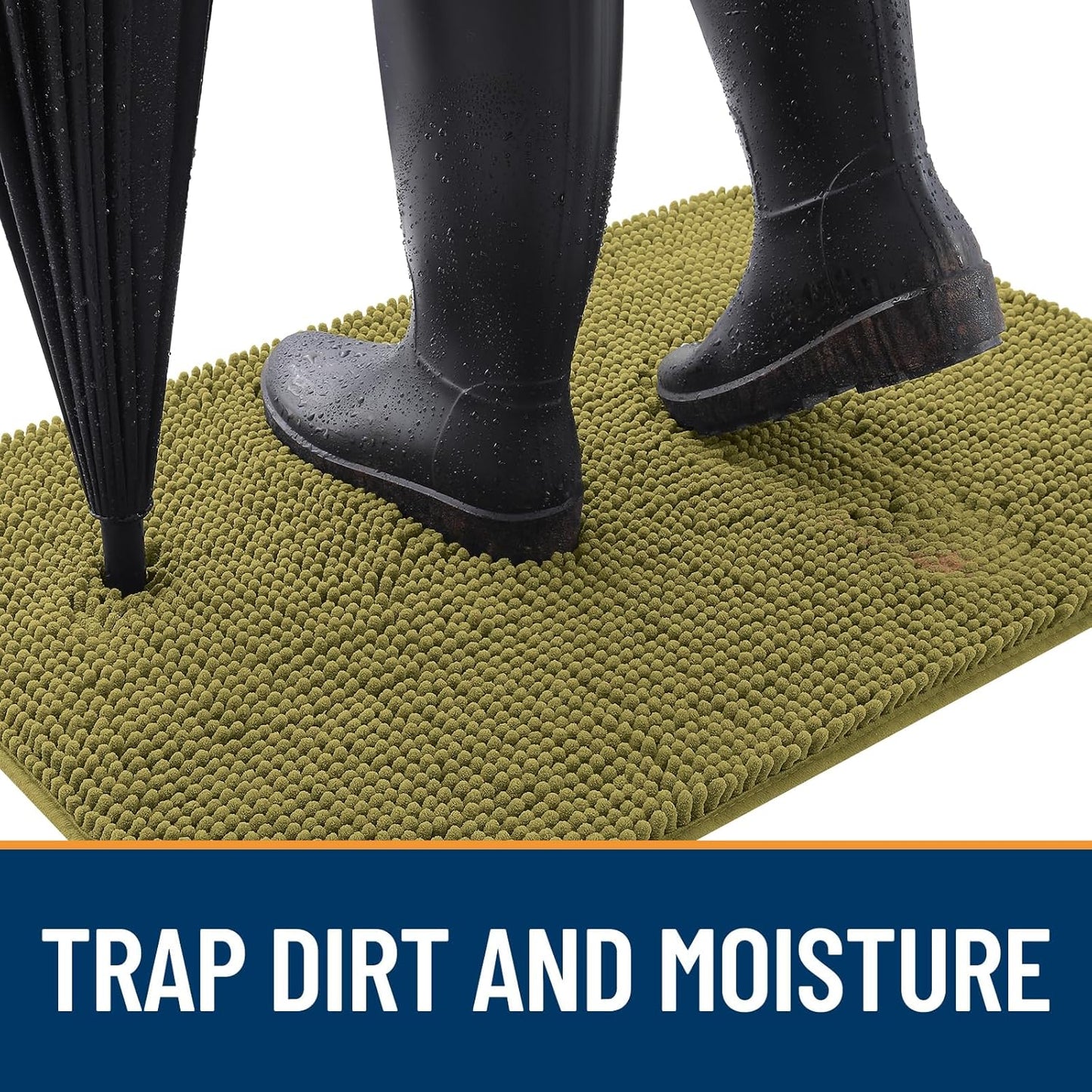 OLANLY Dog Door Mat for Muddy Paws 24x16, Absorbs Moisture and Dirt, Absorbent Non-Slip Washable Doormat, Quick Dry Chenille Mud Mat, Entry Indoor Entryway Carpet for Inside Floor, Willow Green