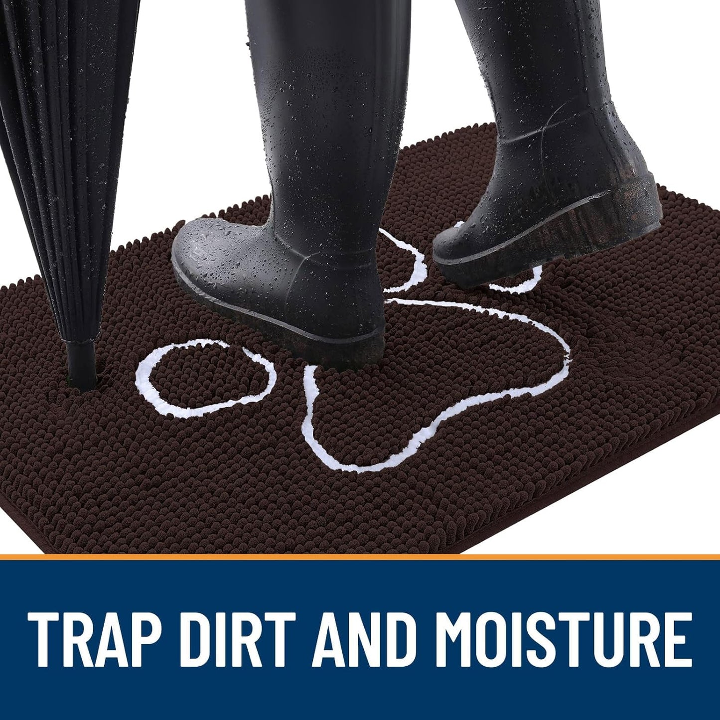 OLANLY Door Mat for Muddy Dog Paws 59x35, Ultra Absorbent Chenille Mud Doormat with Paw Print Design, Non-Slip Washable Doormat for Indoor Entryway, Quick-Dry Pet Bed Mats for Dirty Dogs, Brown